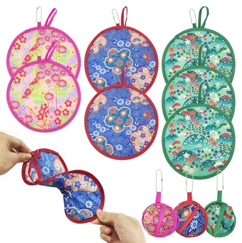 SKHAOVS 7 Pezzi Ventaglio Pieghevole Decorazione Ventaglio Pieghevole in Stile Cinese Giapponese Ventaglio Rotondo a Mano per Arredamento per Casa Decorazione Personale Matrimonio(7 Pezzi)