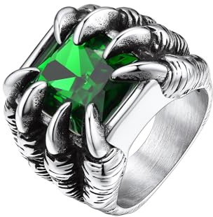 Bestyle Zirkonia Dragon Claw Bandring, Textgravur, Edelstahl, Gothic Dragon Ring Synthetischer Achat Ring für Männer, Vintage Daumen Pinky Ring, Personalisierte Geschenk für ihn, Ringgröße 54-72