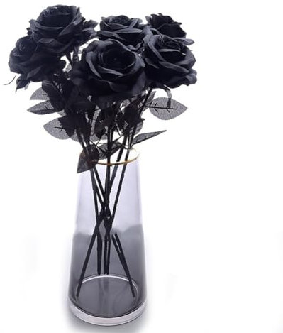 Wisafory 10 Stück Künstliche Rosen Blumen Schwarz Kunstblumen mit Stiel Seidenblumen Realistische Rosenstrauß Kunstrasen Gefälschte Flowers Einzelstielblumen Bouquet für DIY Home Deko
