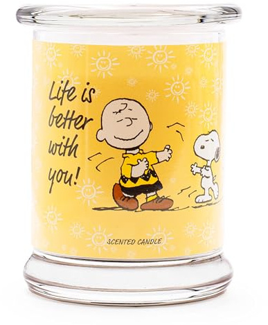 Peanuts Life is better with you Duftkerze im Glas mit Deckel, fruchtige Duftkerze, 250 g, Brenndauer bis zu 50 Stunden, perfekte Geschenkidee für Frauen