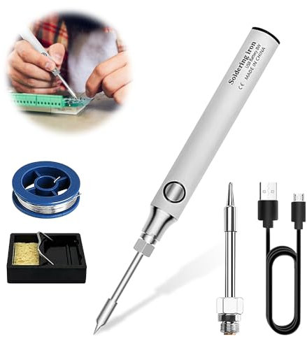 mizikuu USB Lötkolben, 5V Kabellos Lötkolben Lötset mit 3 Temperatur Einstellbar 330℃-450℃ Schnellheiz Lötstift Sicheres Drahtloses Lötset mit USB Kable Lötdraht Eisenständer Lötspitzen zum Löten