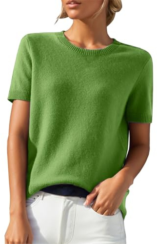 PODOLIXIA Pullover Damen Kurzarm Kaschmirimitat Elegant Frühling Sommer Sweatshirt Rundkragen Frauen Oberteil Bluse Kurzen Ärmeln Strick Tops Einfarbig Strickpullover Casual Sweater