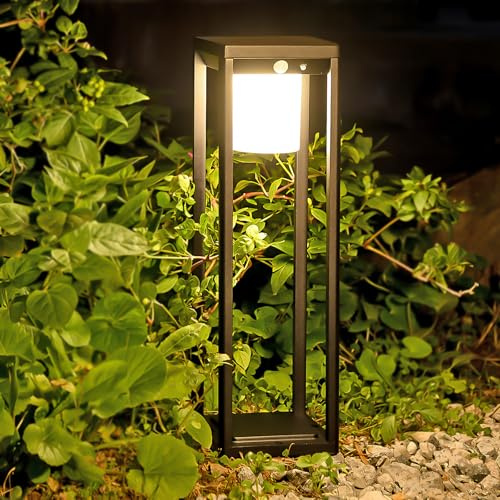 BRIMMEL Solar Pathway Lights Outdoor, Aluminum Waterproof Floor Lamp, 3 Lighting Modes with Motion Sensor, 600 Lumens Super Bright Outdoor Lamp for Garden Backyard Patio Porch Decor, 20 Black