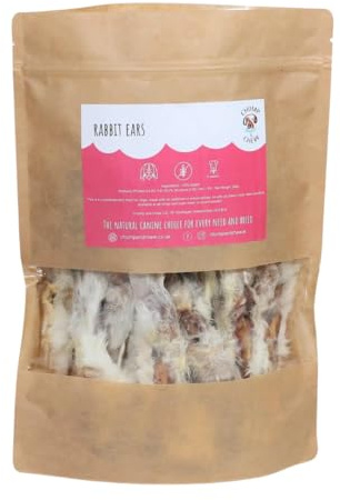 Rabbit Ears for Dogs with Fur | Natural Air Dried Dog Chews | 100% Rabbit Single Protein Treat | Grain Free | High Protein | Long Lasting Chew by Chomp & Chew