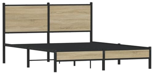 vidaXL Sängram med huvudgavel metall sonoma-ek 140x190 cm, säng, metallsäng, metall sängram, sängar, metallsängar, metall sängramar, gästsäng