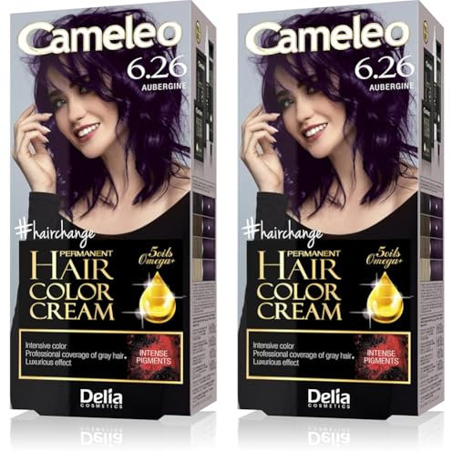 Delia Cameleo Crème colorante permanente avec oméga Plus Aubergine 6,26 (Lot de 2)