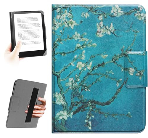 HoYiXi Universal Hülle für 6,8 Zoll,7 Zoll Kindle eReader. Kompatibel mit Paperwhite (2024-2019)/Kobo,Pocketbook,Tolino,Sony,Elastic Seilfall-Schutzhülle für 6-6,8'' E-Book-Reader, Blume