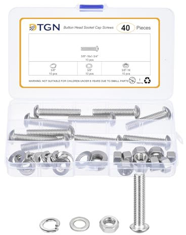 DTGN 40Pcs 3/8-16x1-3/4 Button Head Socket Cap Screws - 304 Stainless Steel Bolt Nut Set Washer Assortment Kit - Good for Road Bicycle, Mountain Bike, Auto