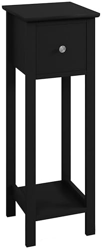 URBNLIVING Meuble de chevet fin en bois noir de 70 cm de hauteur avec 1 tiroir de rangement pour chambre à coucher, salon, côté canapé, étagère étroite pour petits espaces, support de téléphone