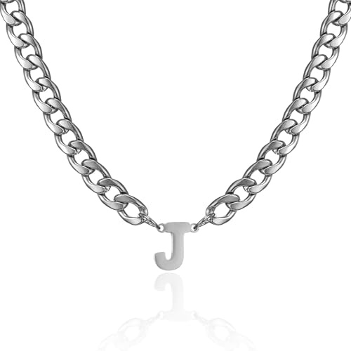 AFSTALR Kette mit Buchstaben Herren Buchstaben Halskette, Edelstahl Panzerkette Kette Silber Gold mit A-Z Buchstabe Anhänger, Schmuck Geschenke Personalisierte für Männer 20 Inches