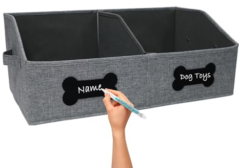 Brabtod Large Dog Toy Basket,Dog Toy Box for Living Room Area,Collapsible Dog Toy Bin with Divider,Trapezoid Dog Toy Storage-with DIY Tag,Dog Organizer ideal for Pet Toys Blankets Leashes Snack
