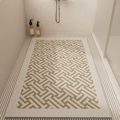 Surwin Tappetino da Doccia Antiscivolo, Tappetino da Bagno in Luffa PVC Morbida Tappeto Antiscivolo con Scarico Lavabile Asciugatura Rapida Tappetino da Doccia (Marrone,60x120cm)