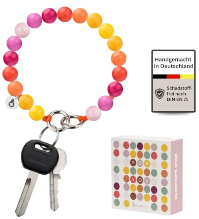 beadstars® Schlüsselanhänger Damen Holzperlen Auto – handgemachter Perlen-Anhänger zum Umhängen im Armband-Design, 25 cm lang, stilvolles Accessoire & Geschenkidee für Frauen