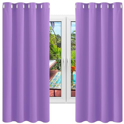 NINGBAI Vorhang Grau Blickdicht Übergardinen 80 x 70 cm Isolierend Kälteschutz Sonnenschutz Gardinenschals mit Schlaufen für Schlafzimmer, Lila