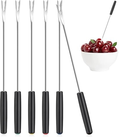 Lot de 6 fourchettes à fondue en acier inoxydable - Fourchettes à fondue en acier inoxydable - Fourchettes à fondue - Fourchettes à fondue avec poignée résistante à la chaleur - Pour fromage, chocolat