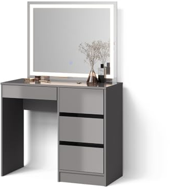 Livinity Schminktisch-Set Imola, Grau, 90 cm | mit LED-Spiegel