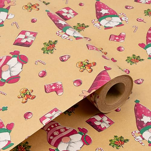 43cm X 15m Christmas Wrapping Paper Roll, Reusable Printed with Various Patterns Gift Kraft Paper, Suitable for Christmas, Weddings, Birthdays, Party Gift Decorations