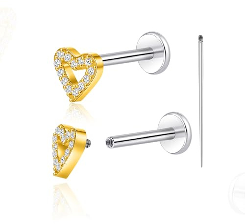 limerencia 18G Titan-Piercingschmuck, 2 Stück hypoallergene Ohrstecker mit Innengewinde und flacher Rückseite für Tragus/Nase/Helix/Conch/Lippe/Labret/Knorpel für Damen Herren