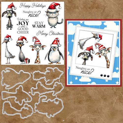 Sredwtk Warm Tiere Stanzschablonen und Stempelset,Stempel und Stanzen Set,Silikonstempel und Stanzen Set,Clear Stamp und Stanzschablone Für DIY Scrapbooking Fotoalbum Dekor Karten