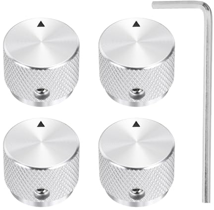 QUARKZMAN Aluminium Potentiometer Knöpfe 4×20×15.5mm Silber 4 Stück | Universelle Lautstärke Tonregler Knöpfe mit Schraubenschlüssel für Gitarre, Bass
