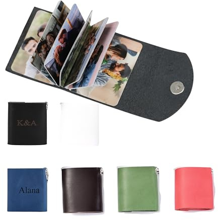 Personalisiertes Mini-Fotobuch mit 12 Fotos und Text, individuell graviertes Sammelalbum aus Leder, tragbares Mini-Fotoalbum, personalisierte Erinnerungsgeschenke für Paare und Familien