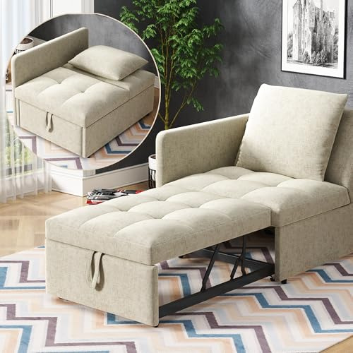 boorbin Divano letto imbottito 3 in 1 divano letto multifunzione in tessuto di lino con schienale regolabile, divano reclinabile per piccoli spazi (beige)