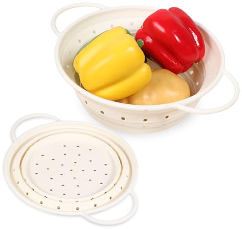 Setaccio per lavello, 2 pezzi, in silicone, con 2 misure, pieghevole, 28/33,5 cm, per riso e pasta con manico per cucina e viaggio (bianco)