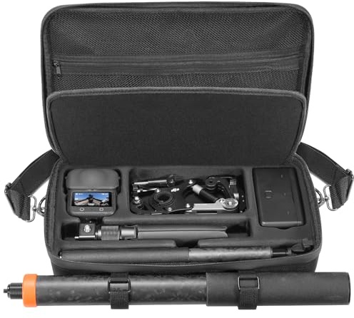 AMAZEAR Bärväska för DJI Osmo 360-tillbehör, bärbar nylon Osmo360 actionkamera resväska med axelrem passar 2,5 m 2,5 m selfiepinne (svart)
