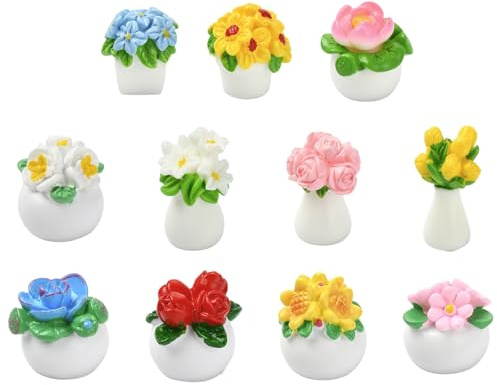 Stiesy 22 Pcs Resin Flower Pot Miniatures Ornaments 11 Styles Mini Plant Decor for Succulent Arrangement Tabletop Micro Landscape Display Home Office Accent