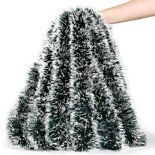 Christmas Garland, 10M Garland with Green Tinsel, Xmas Tinsel Decor for Tree, Wall, Party, Indoor Outdoor, Christmas Garland for Stairs, Durable Metallic Decoration