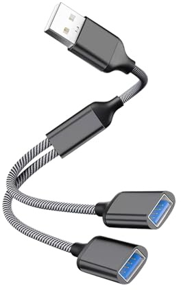 USB Splitter 2 Port, USB Male to Double Female Extension Cord Adapter, 1 In 2 Out Dual Usb Y Splitter Extender Hub, Data Power Charging Extension Cord Converter for PS4, PS5, Laptop, Car, Tablet