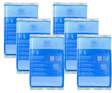 IEA Medical Set di 6 compresse fredde, 12 x 20 cm, per contusioni, punture di insetti e altre lesioni, cuscini refrigeranti riutilizzabili in gel