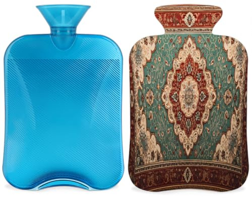 Borsa dell'acqua calda con coperchio, 2 l, per alleviare il dolore, collo morbido e spalle, mani e piedi, impacco caldo e freddo, per adulti e bambini