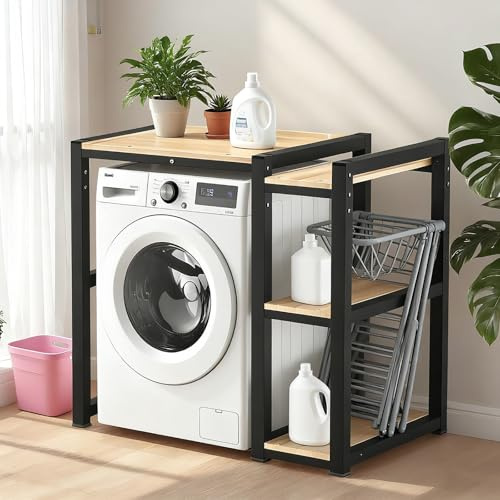 Mobile per Lavatrice a Tamburo - scaffale lavatrice asciugatrice con piedini antiscivolo silenziosi - perfetto per bagno moderno, lavanderia e spazi ridotti(Black)