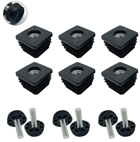 6 Pezzi Tappo Filettato Quadrato, Tappi Tubi Quadrati Nero (M8, 25 x 25 mm) | Tappi Terminale Di Plastica con Piedini Per Mobili, Tappi a Lamelle Per Sedie, Tavoli e Mensole