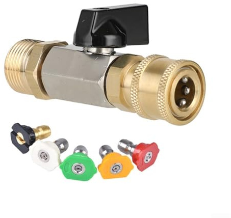 Quickconnect Brass Adapter for High Pressure Washer Hose, Features 5 Multicolor Nozzles and 360 Degree Rotary Swivel Joint for Improved Hose Handling (B)