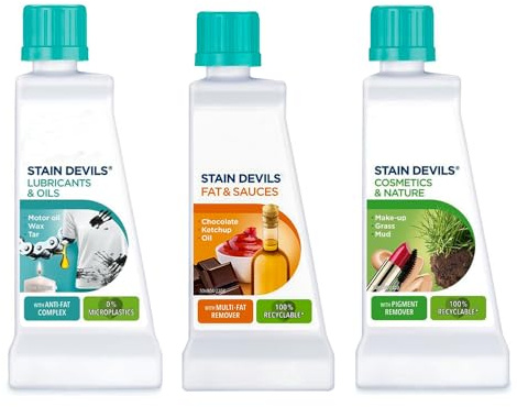 Stain Devils Multi-Purpose Stain Remover Kit, 3x50ml Bundle (Lubricants, Fats & Cosmetics), Specialist Stain Removal Set for Clothes