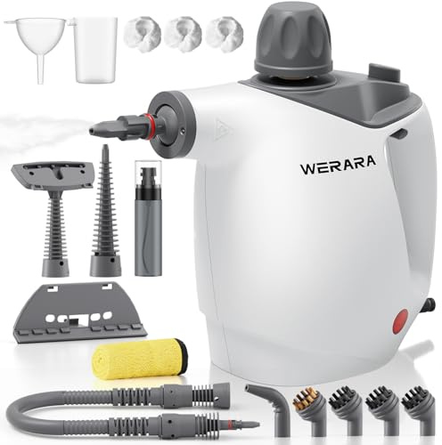 Handheld Steam Cleaner, 500ml Portable Steam Cleaner, 1050W High Pressure with 16 Accessories & Child Lock, Multi-Surface for Kitchen, Carpet, Upholstery, Floor, Window, Tile (Coconut White)