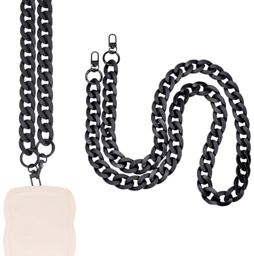 BEAMARKER Black Chain Phone Lanyard Cellphone Crossbody Strap Acrylic Hands Free Universal Phones Holder Cuban Link Neck Long Chain with Alloy Clasps for Most Smartphones Purse Women Supplies