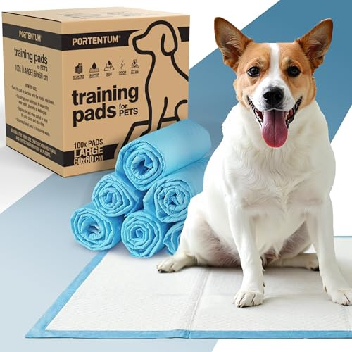 PORTENTUM PIPI Matten für Hunde 60x60 cm 100 Stück – 6-lagig – Welpen Unterlagen mit Geruchskontrolle – Wickelunterlage Einweg auslaufsicher – Trainingspads für Hunde saugfähig