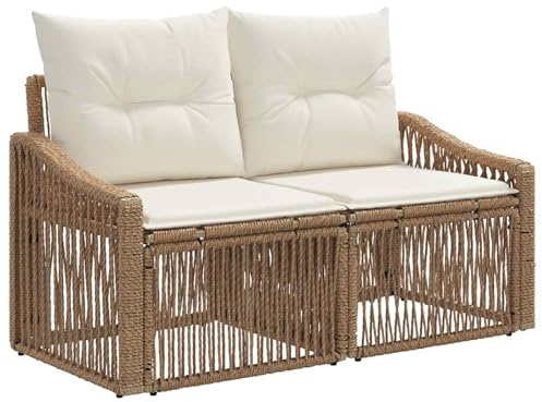 vidaXL Trädgårdsoffa 2-Antal sittplatser Beige konstrotting