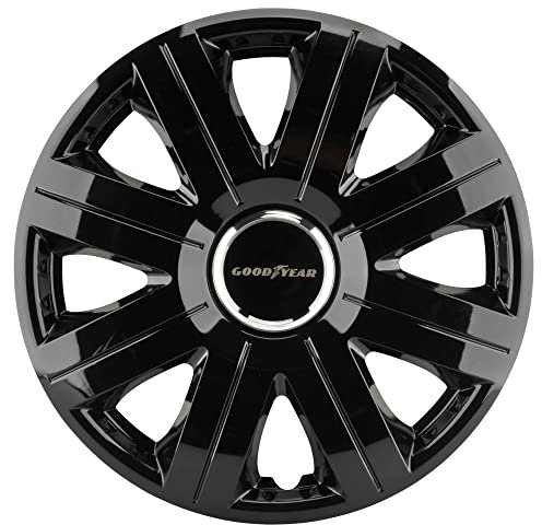 Goodyear GOD9026 1 Set di 4 coprimozzi Neri di 15” con Tecnologia Flexo e Anello di bloccaggio Regolabile, Nero