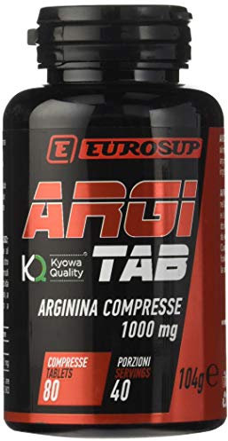 EUROSUP ARGI TAB - 80 compresse da 1000 mg - 100% arginina di origine vegetale da fermentazione - Qualità KYOWA QUALITY® - Massima purezza – Vegan