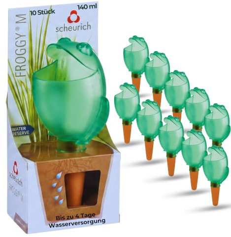 Scheurich 10x Wasserspender Froggy Grün Bewässerungskugel Tonkegel | Bewässerungskugel Frosch, Wasserspeicher Pflanzen, Urlaubsbewässerung, Zimmerpflanzen Gießhilfe