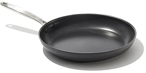 OXO Enhanced 12 Frying Pan Skillet, PFAS-Free Ceramic Nonstick, Durable Hard Anodized Cookware, Scratch Resistant, Stainless Steel Handle, Good Grips, Dishwasher & Oven safe, Black