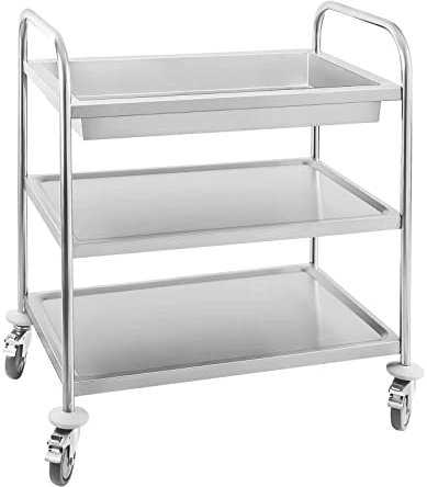 Royal Catering RCGW 1 Chariot de Vaisselle Charriot de Service Desserte (Capacité de Charge Statique : 500 kg, Espacement des Plateaux : 27,5 cm, Protection anticollision, Acier Inoxydable)