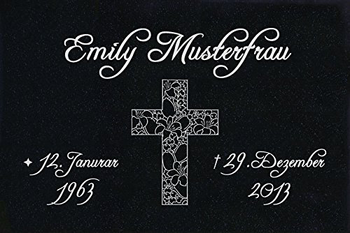 LaserArt24 Granit Grabstein, Grabplatte oder Grabschmuck mit dem Motiv Kreuz-ag05 und Ihrem Text/Daten