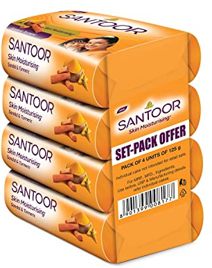 Santoor Sandal and Turmeric Soap, 125g (Pack of 4)