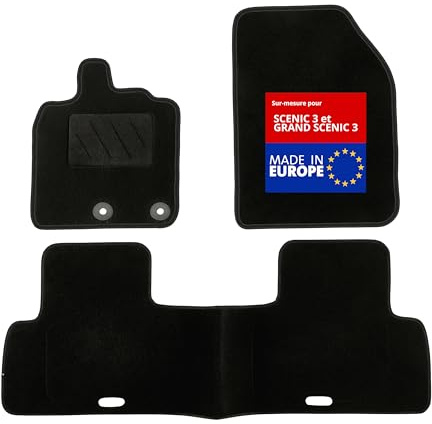 DBS - Tapis de Sol Voiture - sur Mesure - Adapté à Votre Renault Scenic 3 et Grand Scenic 3 (04/2009-09/2016) Antidérapant : Clips de Fixation et Autogrip - 3 pièces : Protection du Pont arrière