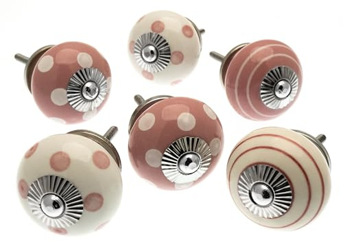 Gemischt Set mit Altrosa & gebrochen weiß Keramik Schrankknöpfe x Pack 6 - 'Mango Baum' Wz Produkt (MG-257)